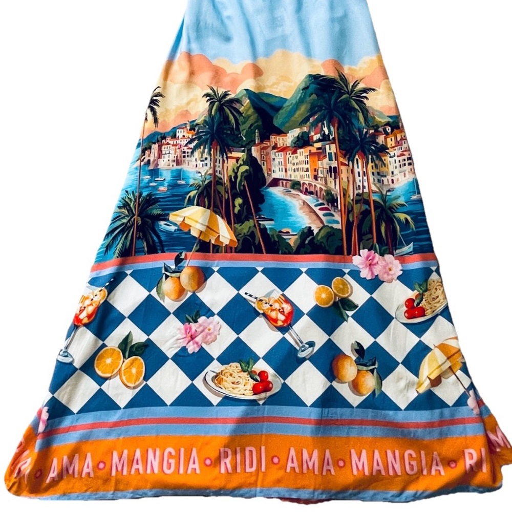 PAPER HEART Australia Fabulous NWOT ITALIAN RIVIERA Print MAXI Sun DRESS Size M - Picture 3 of 15